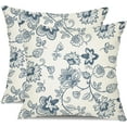 thumbnail image 1 of Floral Pillow Covers 18x18 Inch Set of 2 Blue line Flower Decorative White Throw Pillows Farmhouse Pillowcase Decor for Outdoor Couch Chair Home Couch 66, 1 of 6