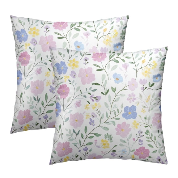 Floral Pillow Covers 18x18in Pink and Blue Throw Pillowcases for Bed and Living Room Cotton Throw Pillow Covers Natrual Country Decor