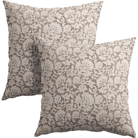 Floral Pillow Covers 20x20 Inch Set of 2 Beige Floral Block Print Throw Pillow Covers Vintage Outdoor Farmhouse Decor Cushion Cases Neutral Accent Modern Pillowcase for Home Bedroom Sofa Couch