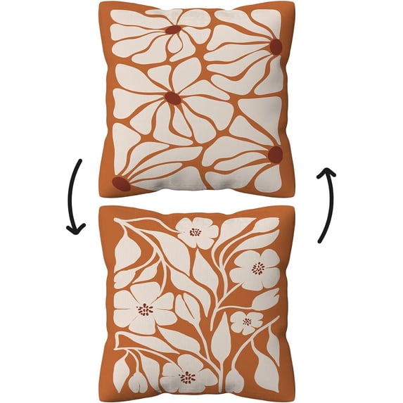 Floral Pillow Covers,Abstract Boho Orange Reversible Pillow Covers 18x18,Neutral Botanical Flowers Throw Pillow Covers for Home Living Room Bedroom,Floral Pillow Covers Gifts for Women Girls