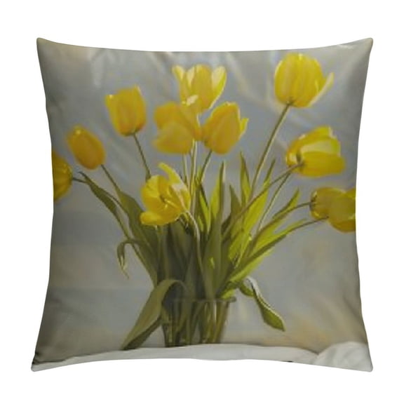 Floral Pillow Covers, Decorative Pillowcases Spring Yellow Tulip Cushion Case for Sofa Bedroom Car Throw Pillow Covers Cushion Cover Square