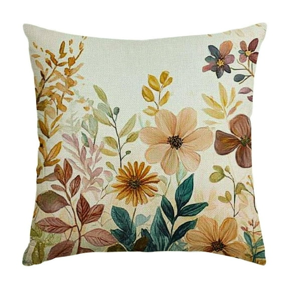 Floral Pillow Covers, Fall Vintage Decorative Rustic Farmhouse Throw Pillow Case Decoration, Indoor Outdoor Linen Cushion Covers for Couch Sofa Bedroom Home Decor