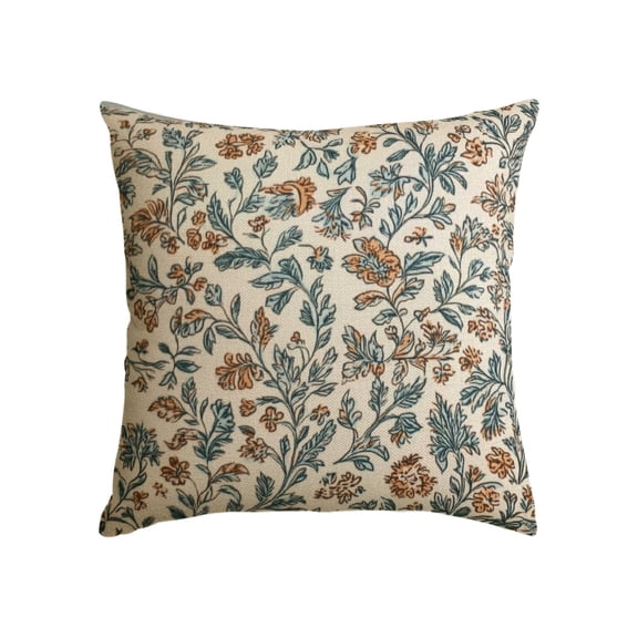 Floral Pillow Covers, Vintage Block Print Throw Pillow Case Decoration, Flowers Design Linen Cushion Covers for Couch Sofa Bedroom Home Decor