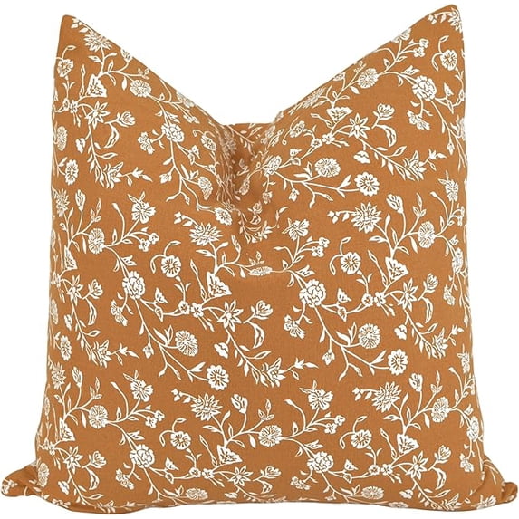 Floral Pillow Covers Vintage Flower Cushion Covers Rustic Grand Millennial Style Pillow Cases for Throw Pillows Home Decor for Sofa Couch Bed 18”x18” Set of 2 Cinnamon Brown & Cream White
