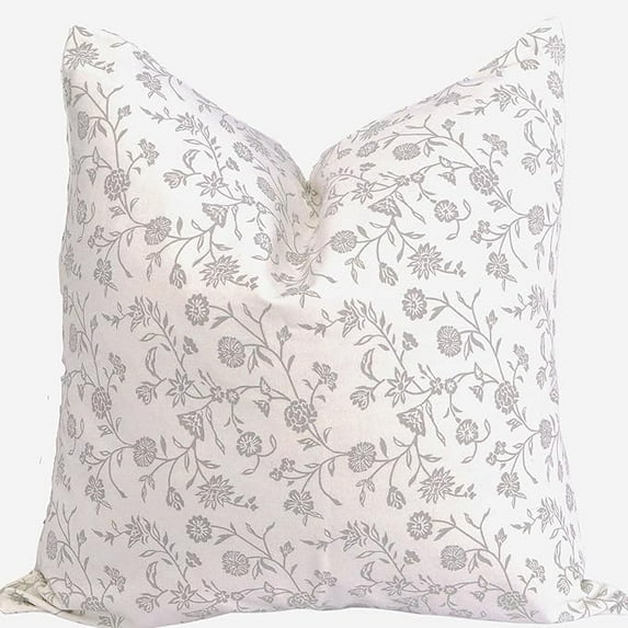 Floral Pillow Covers Vintage Flower Cushion Covers Rustic Grand Millennial Style Pillow Cases for Throw Pillows Home Decor for Sofa Couch Bed 20 x 20 inch Set of 2 Cream White & Grey Botanical Design