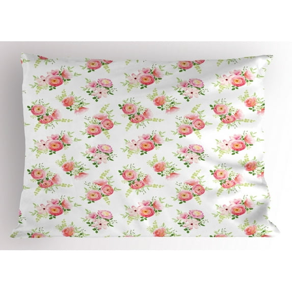 Floral Pillow Sham A Delicate Bouquet of Fresh Spring Flowers with Rose Ranunculus Magnolia Peonies, Decorative Standard Size Printed Pillowcase, 26 X 20 Inches, Multicolor, by Ambesonne