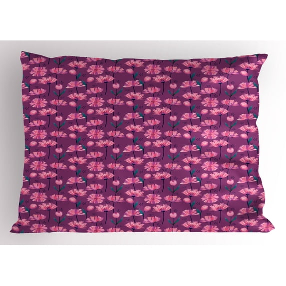Floral Pillow Sham Abstract Poppy Flowers and Blossoming Buds in Pink Shades of Colorful Print, Decorative Standard King Size Printed Pillowcase, 36 X 20 Inches, Pink Fuchsia Green, by Ambesonne