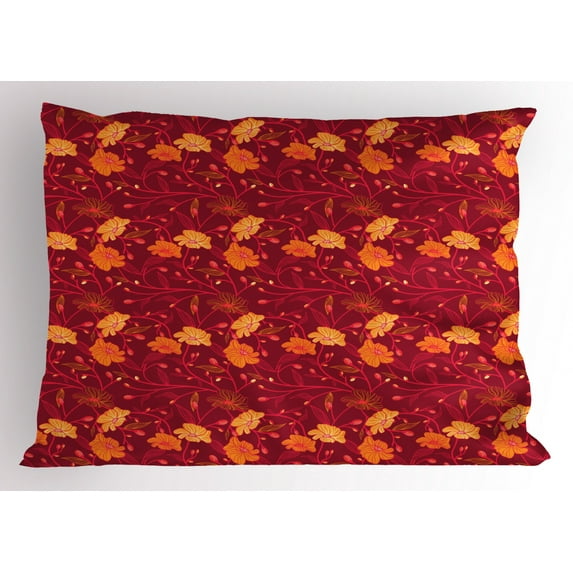 Floral Pillow Sham Blossoming Twigs with Little Buds Gentle Tender Spring Revival Theme, Decorative Standard Queen Size Printed Pillowcase, 30 X 20 Inches, Maroon Hot Pink Marigold, by Ambesonne