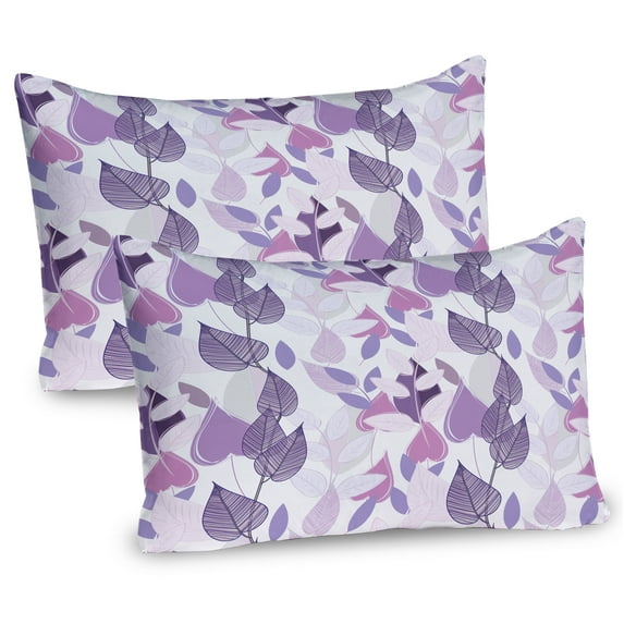 Floral Pillow Sham Set of 2, Foliage Leaves in Purple Tones Soft Leafage Vintage Abstract Nature Plants, Quality Microfiber Bedding Item for All Seasons, 26" x 20", Lavender Lilac Beige, by Ambesonne