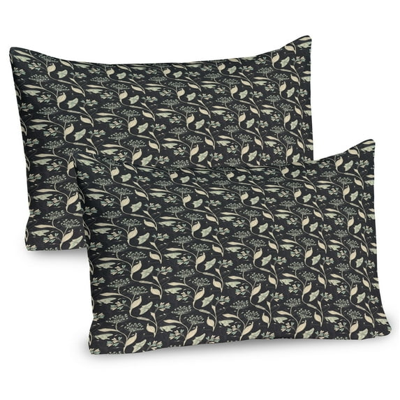 Floral Pillow Sham Set of 2, Victorian Flowers Butterflies and Leaves Spring Freshness, Quality Microfiber Bedding Item for All Seasons, 26" x 20", Dark Grey Champagne, by Ambesonne