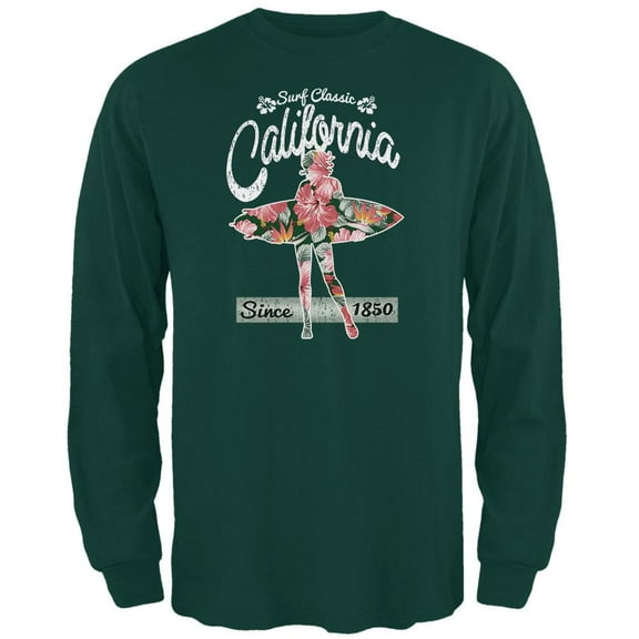 Floral Pineapple Surfer California Surf Classic Mens Long Sleeve T Shirt Forest Green MD