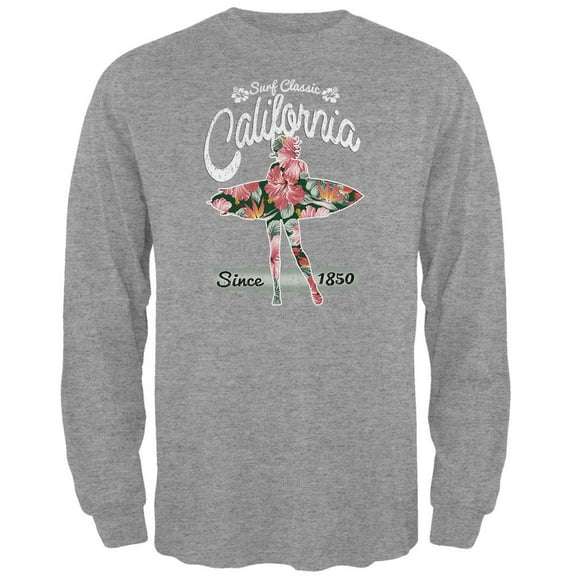 Floral Pineapple Surfer California Surf Classic Mens Long Sleeve T Shirt Sport Grey MD