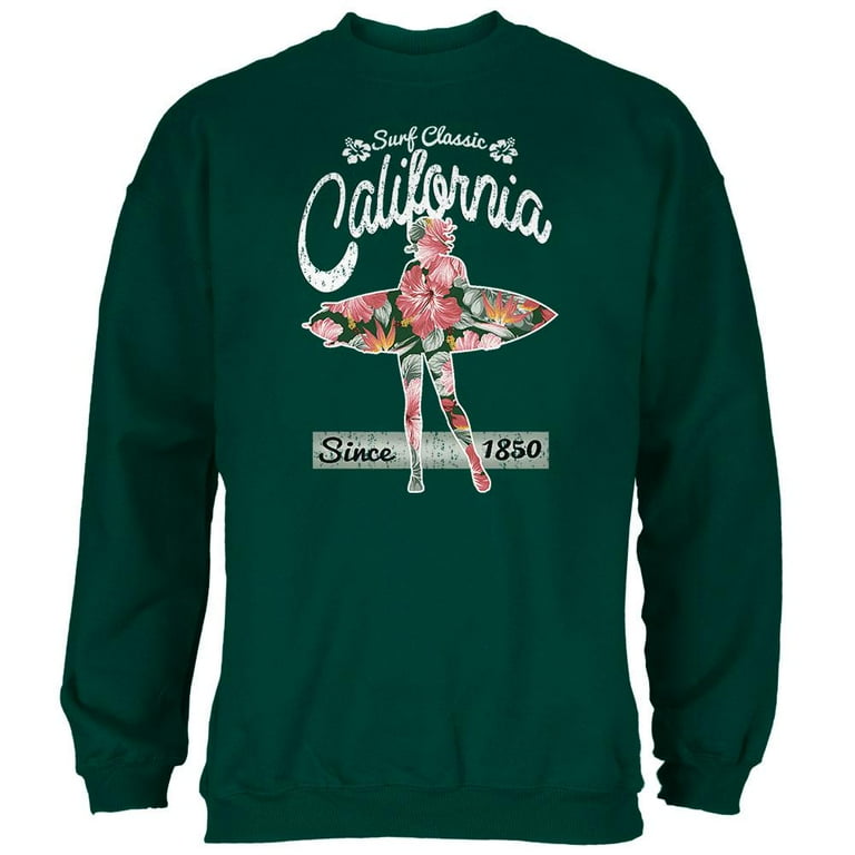 Floral Pineapple Surfer California Surf Classic Mens Sweatshirt Forest Green 3X LG