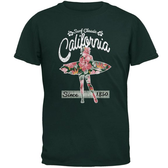 Floral Pineapple Surfer California Surf Classic Mens T Shirt Forest Green MD