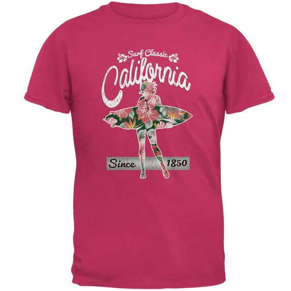 Floral Pineapple Surfer California Surf Classic Mens T Shirt Pink LG