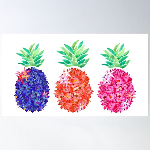 Floral Pineapples Poster Wall Art, Modern Wall Decor For Living Room Bedroom, 24x36 UNFRAMED