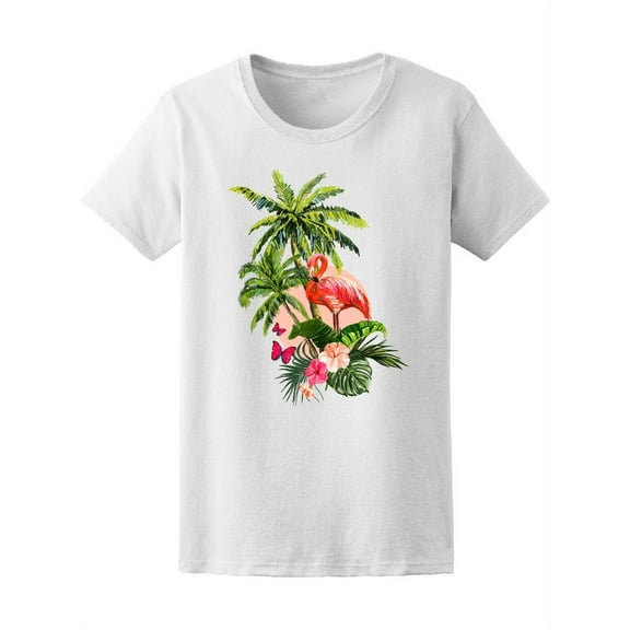 Floral Pink Flamingo Leaves Tee Women's -Image by Shutterstock