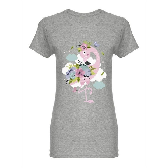 Floral Pink Flamingo Shaped T-Shirt Women -Image by Shutterstock, Female Small