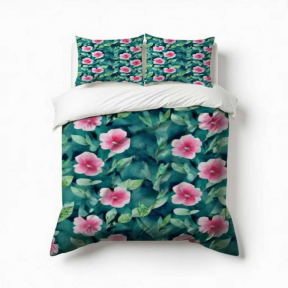 Floral Pink Pattern Bedding Set 3 Pcs Soft Microfiber Quilt Cover For Bedroom Decor, Comforter Cover With 2 Pillowcase