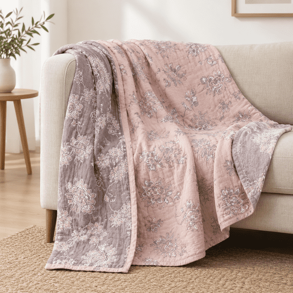 Floral Pink Red 80"x90" Queen Size Boho Cotton Muslin Throw Blanket