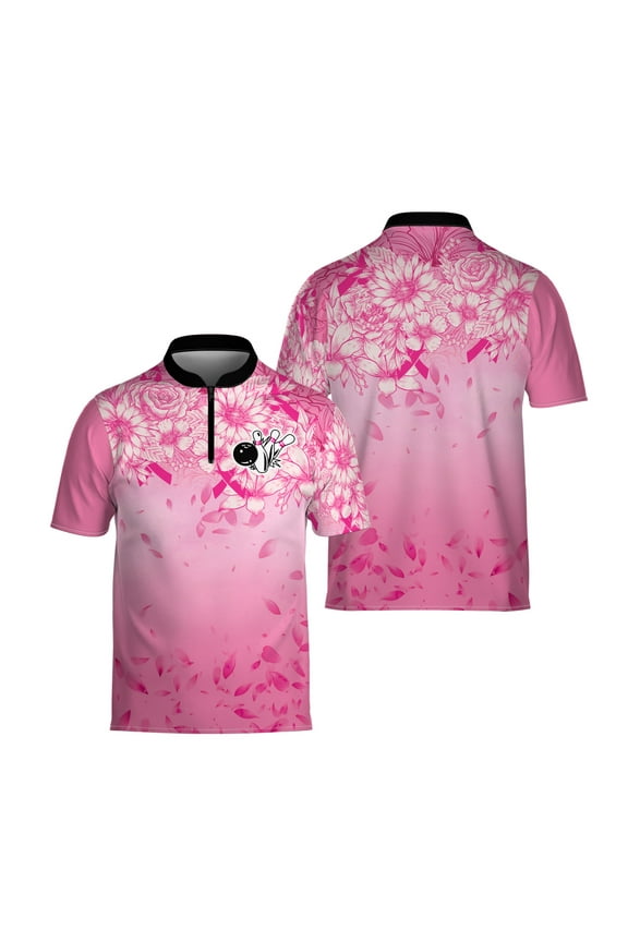 Floral Pink Ribbon Bowling Jersey 3D Bowling Polo Bowling Shirt for Team