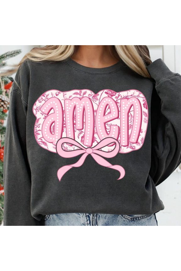 Floral Pink Toile Chinoiserie Amen Sweatshirt, Easter Bible Verse Design, Christian Easter Shirt, He Is Risen Tee