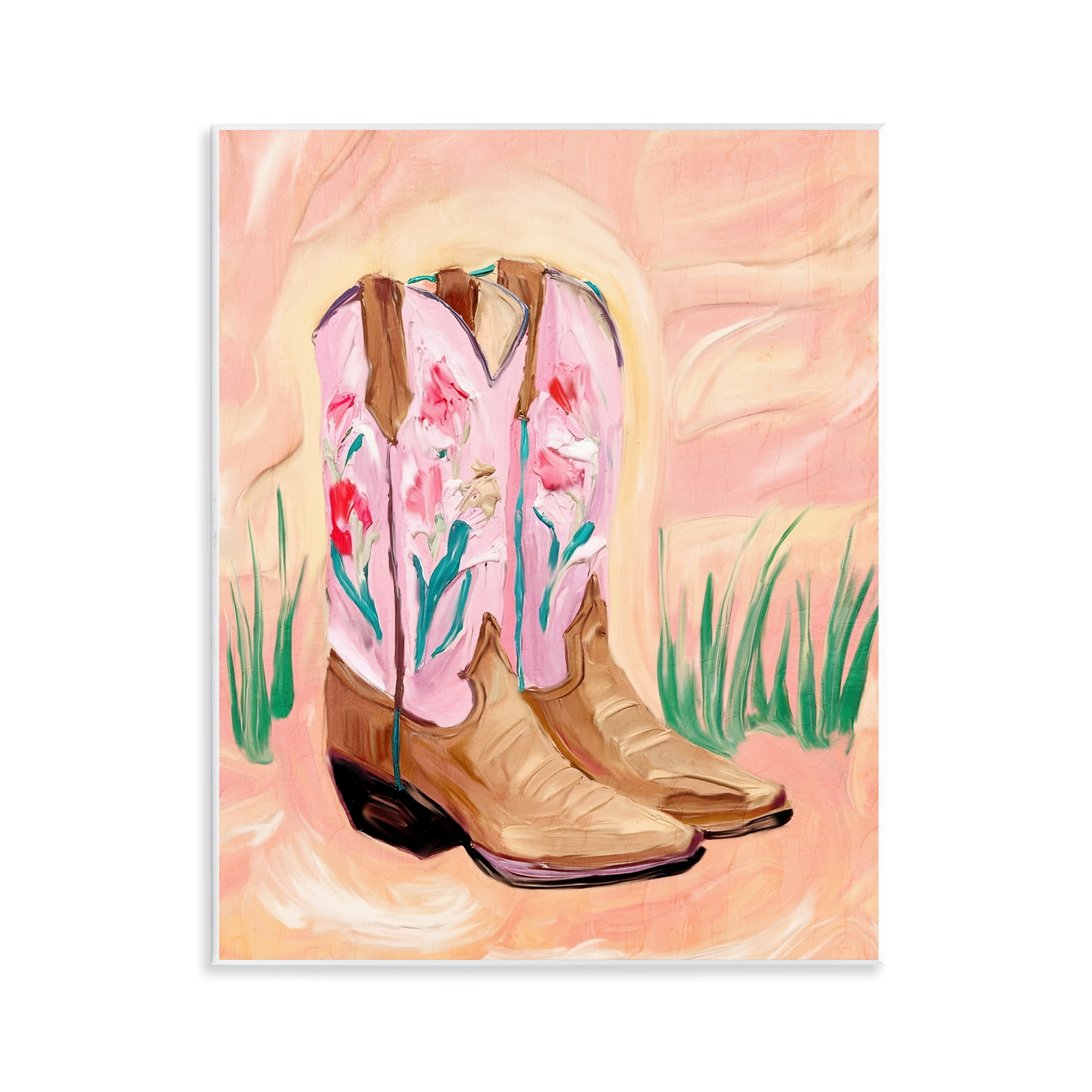 Floral Pinks Boots Wall Plaque Art, design by Kim Allen