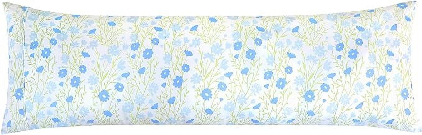Floral Pint Pillowcase - 1500 Series Hotel Quality Microfiber, Soft and Smooth Hidden Zipper Closure - Body Pillowcase, Blue Laurel