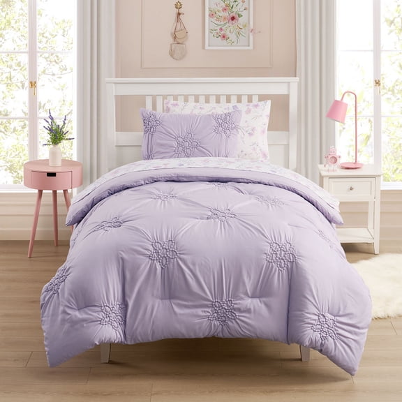 Floral Pintuck Kids Bedding Set Includes Printed Coordinated Sheet Set - Twin
