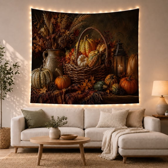 Floral Pitcher Harvest with Still Life Rich, Cozy Farmhouse for Farmhouse Decor Lovers, Aesthetic Wall Decor, Halloween Gift, Tapestry Wall Hanging for Dorm and Living Room