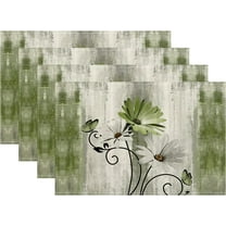 Floral Place mats Set of 4, 12x18 Inches Rustic Sage Green Daisy Flower Decorative Placemats Rectangle Floral Linen Table Mats for Party Home Kitchen,Dining Table Decoration