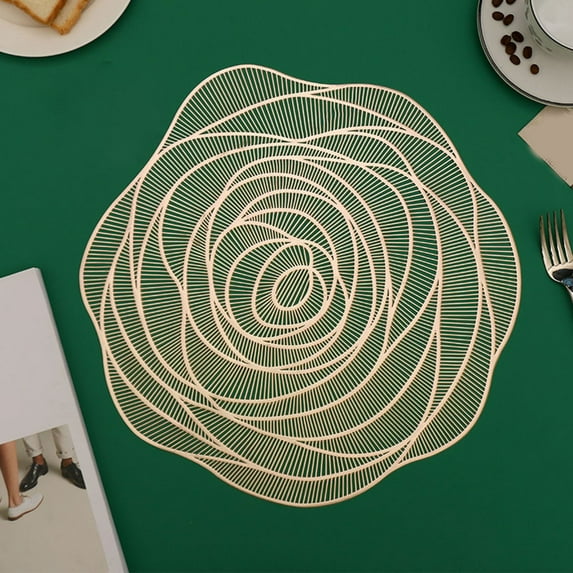 Floral Placemats Elegant Rose Place Mats Washable Wipeable Vinyl Placemats Hollow Out Kitchen Table Mats Non-Slip Plastic Place Mats for Home Dinner Wedding Anniversary Table Decor