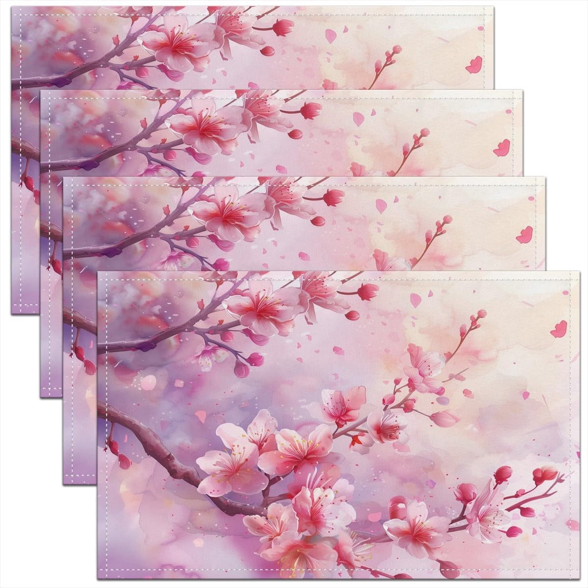 Floral Placemats Set of 4 for Girls Pink Flower Place Mat 12x18 Cherry ...