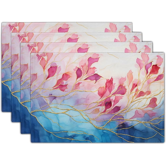 Floral Placemats Set of 4 - Navy Pink Modern Art Place Mats Set of 4 Red Teal Gold Flower Kitchen Dining Table Mat for Indoor Outdoor Decorations 12 x 18 Inch