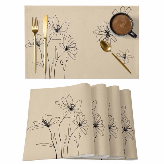 Floral Placemats Set of 4 Spring Flower Place Mats Indoor Wipeable Table Mats Washable Cloth Dining Table Placemats for Kitchen Holiday Party Home Decor 13x19 Inch
