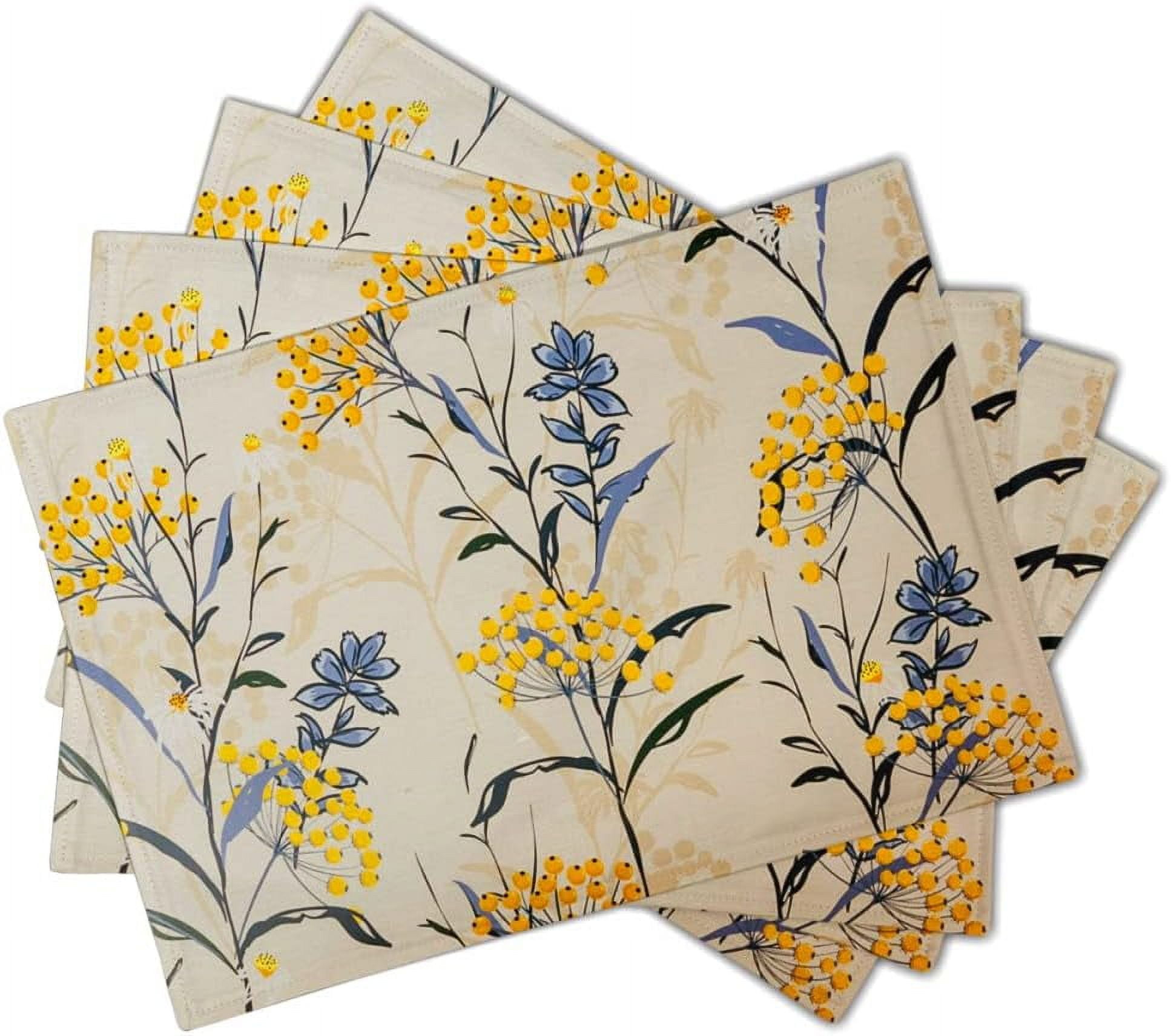 Floral Placemats Set of 4 Vintage Floral Summer Flowers Yellow ...