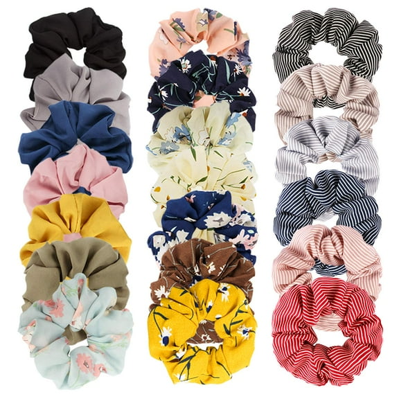 Floral Plaid Solid Color Scrunchies with Chiffon, Hair Elastics Bands Ponytail Holder Bulk, Hair Accessories Hair Ties