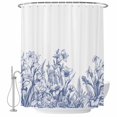 thumbnail image 1 of Floral Plant Fabric Shower Curtain Flowers Blue Washable Shower Curtains for Bathroom, Waterproof Bath Curtain with Hooks Home Decor 72x84in, 1 of 8