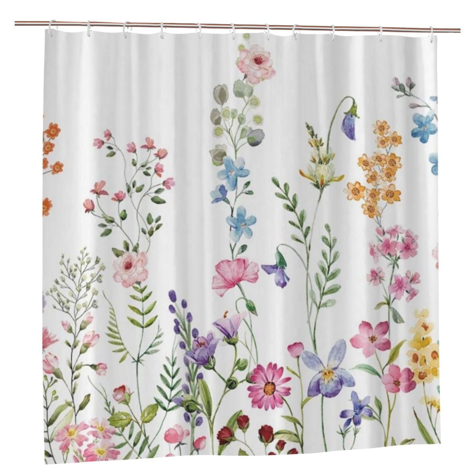 SPXUBZ Floral Plant Watercolor Flower Shower Curtain Set, 72"x72", 12