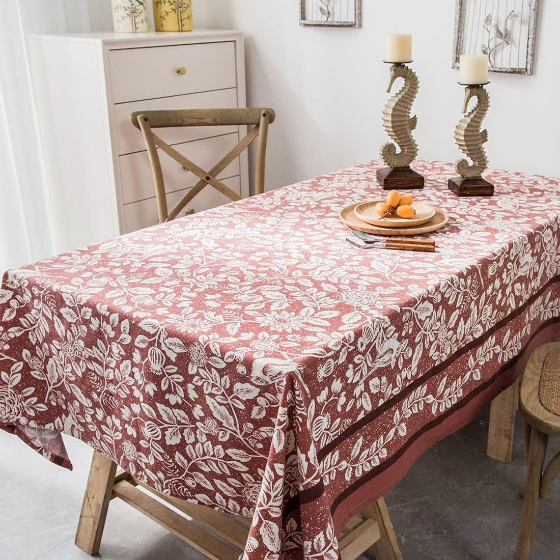 Floral and Plants Rectangle Tablecloths Luxurious Cotton Blend Tablecloth Table Covers for ...