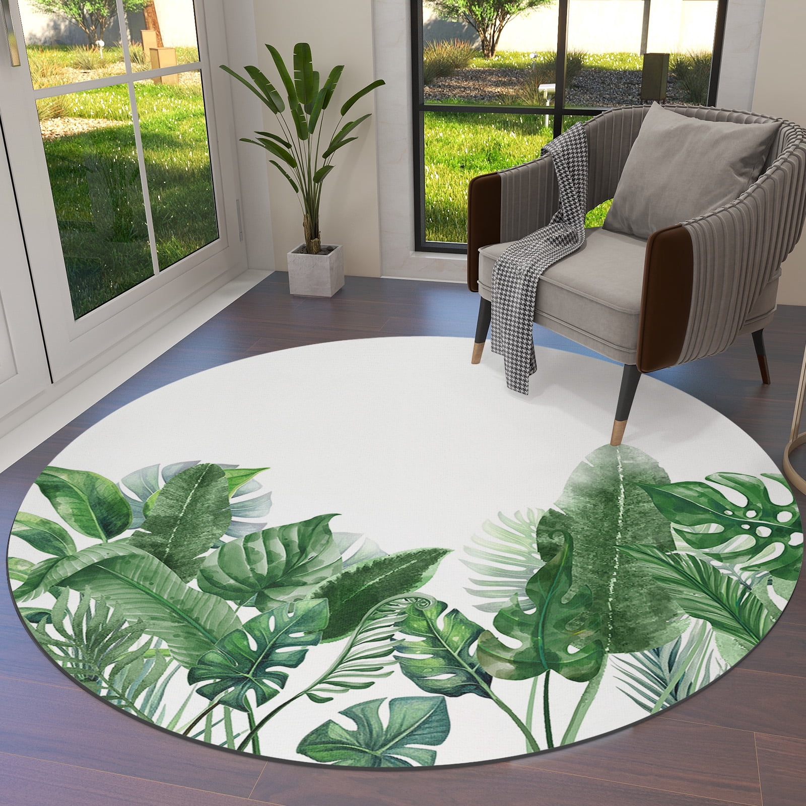 Plant Rug Floral Plants Tropical Plants Green Leaves Round Area Rug Carpets for ...