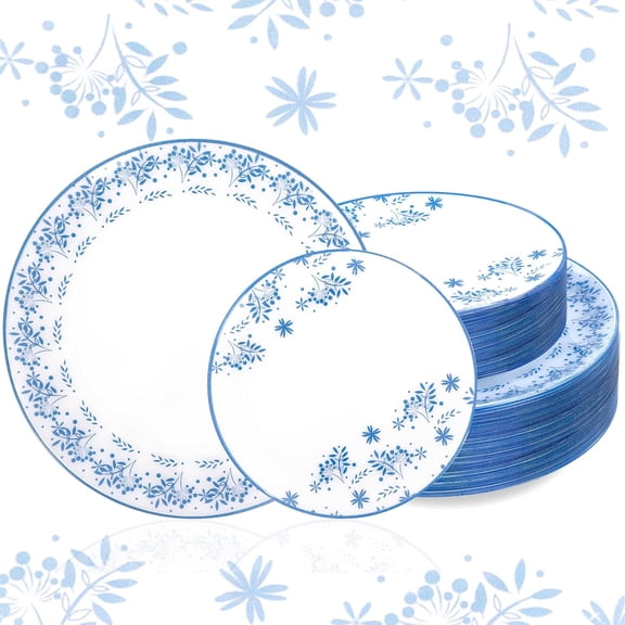 Floral Plastic Plates - Elegant Floral Disposable Plates - Heavy Duty Decorative Plate Sets Include 30 Dinner & 30 Dessert Plate for Wedding & Party & Spring