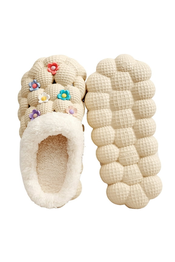 Floral Platform Garden Clogs Slippers for Women Girls with Fleece Lined Winter Warm Flower Memory Foam Indoor Outdoor Slip on Slides Mules House Shoes
