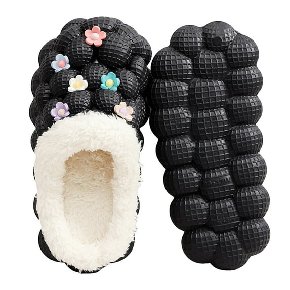 Floral Platform Garden Clogs Slippers for Women Girls with Fleece Lined Winter Warm Flower Memory Foam Indoor Outdoor Slip on Slides Mules House Shoes
