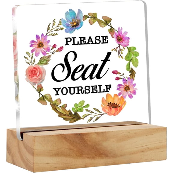 Floral Please Seat Yourself Desk Decor Acrylic Desk Sign Bathroom Restroom Toilet Acrylic Plaque Home Desk Shelf Decoration Gift 4x4 Inch