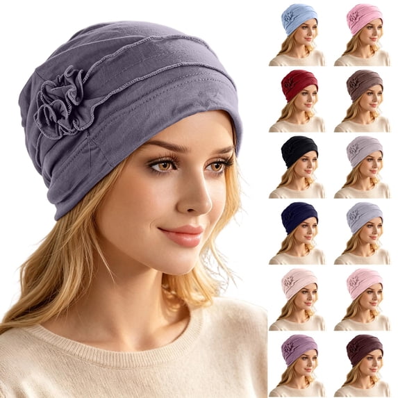 Floral Pleated Chemo Headwear For Women Soft Elastic Turban Caps Breathable Head Wraps For Hair Loss Complexion One Size
