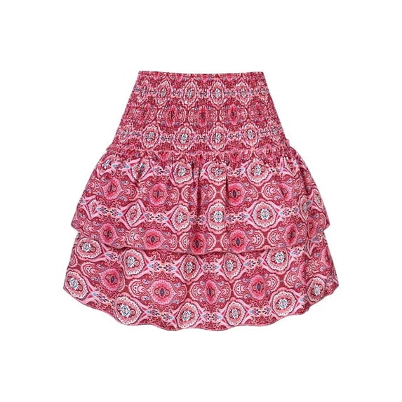 Floral Pleated Skirt Womens Vintage Ruffle Print Pink Skirt Fashion Y2k Short Skirts Leisure Vacation Bohemian Miniskirt