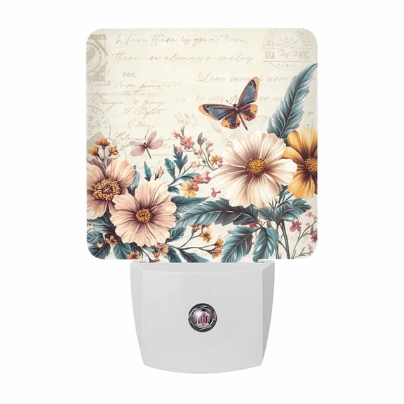 Floral Plug-in LED Night Lights Rustic Vintage Flower Auto Dusk-to-Dawn Sensor for Bedroom, Bathroom, Kitchen, Nursery, Hallway, Stairs, Wall Home Decor