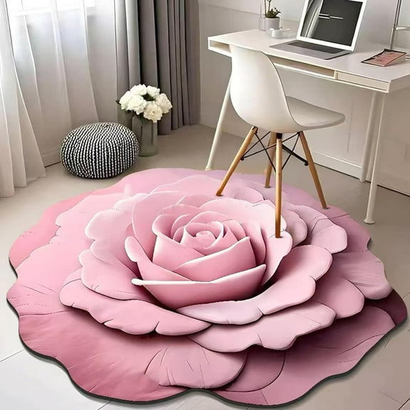 Floral Plush & Diatomaceous Earth Floor Mat, 3D Flower Design Floor Mat, Realistic Pattern Non-Slip Absorbent Mat for Bedroom, Kitchen, Living Room Pink S