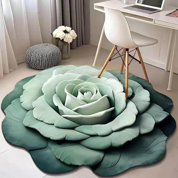 Floral Plush & Diatomaceous Earth Floor Mat, 3D Visual Flower Shaped Diatom Mud Floor Rugs, Realistic Pattern Non-Slip Absorbent Mat for Bedroom, Kitchen, Living Room